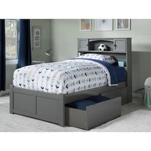 Newport Grey Twin Solid Wood Storage Platform Bed with Flat Panel Foot Board and 2 Bed Drawers
