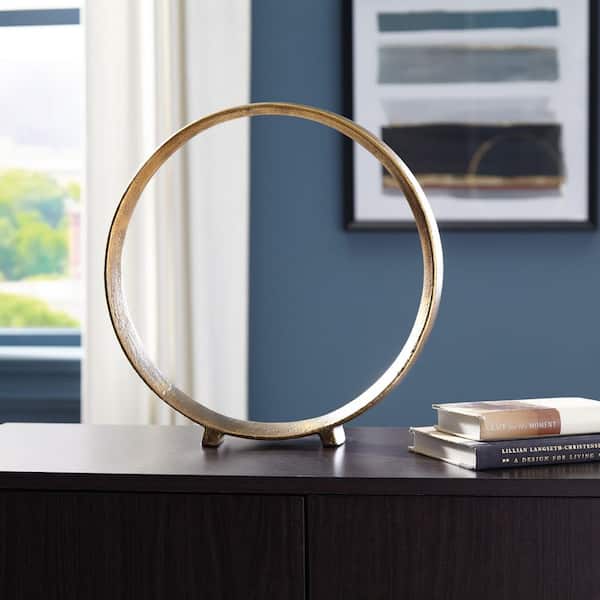 Signature DESIGN BY ASHLEY Ryandale Gold 14 in. x 15 in. Round Metal Other Sculpture (Set of 2)