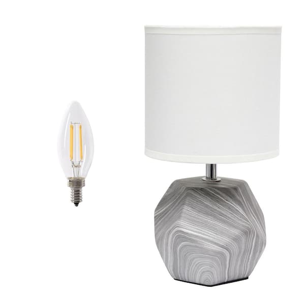 10.24 in. Round Geometric Prism Mini Table Lamp for Living Room, Bedroom, Office, LED Bulb Included, Marble Print