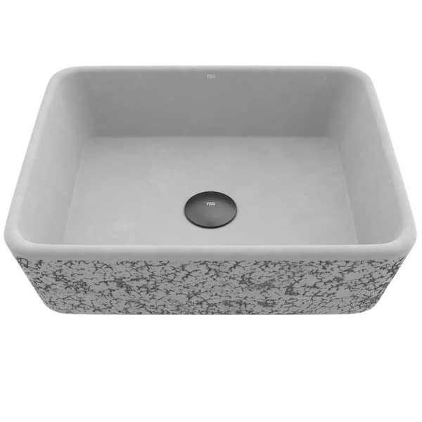 VIGO Cast Stone Zinnia Concrete Rectangular Vessel Bathroom Sink in Ash Gray