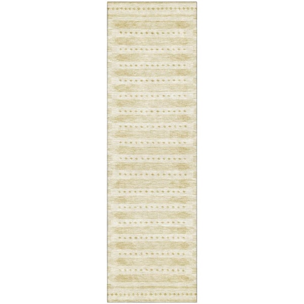 Mayfield Premium Machine Washable Abstract AMF1917 Gold 2 ft. x 7 ft. Runner Rug