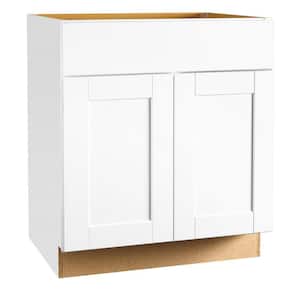 Shaker 30 in. W x 24 in. D x 34.5 in. H Assembled Sink Base Kitchen Cabinet in Satin White