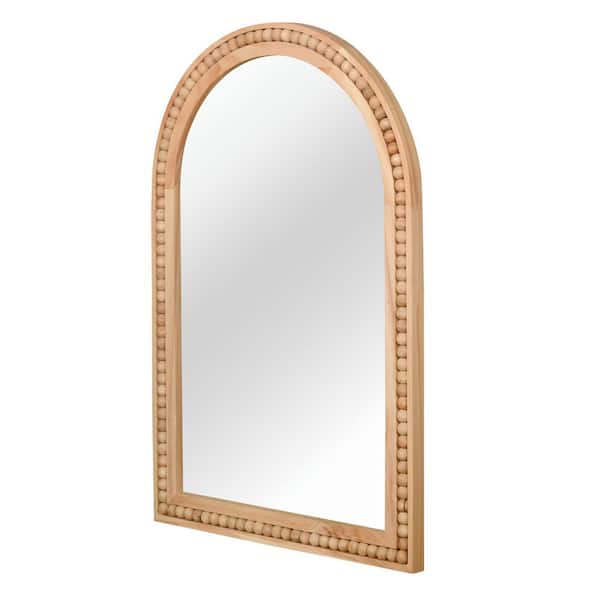Natural Finish 20 in. W x 30 in. H Farmhouse Arched Beaded Solid Wood Framed Mirror