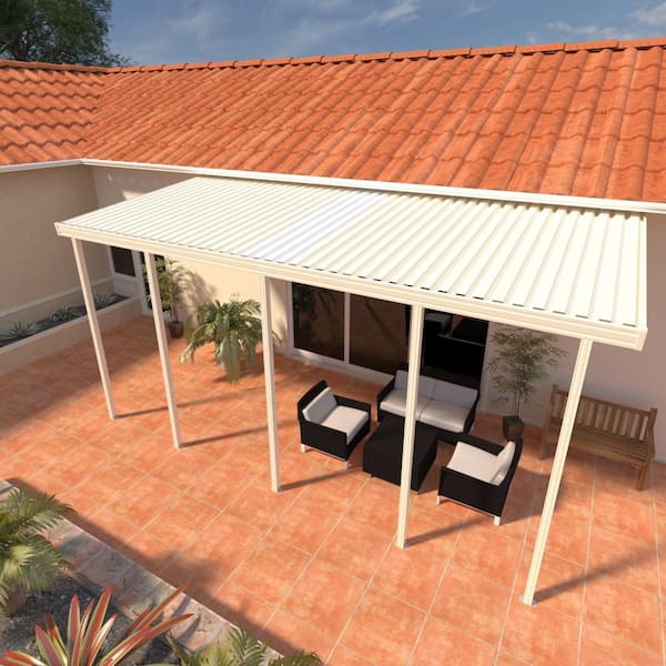 Integra 26 ft. x 8 ft. Ivory Aluminum Frame Patio Cover, 5 Posts 30 lbs. Snow Load