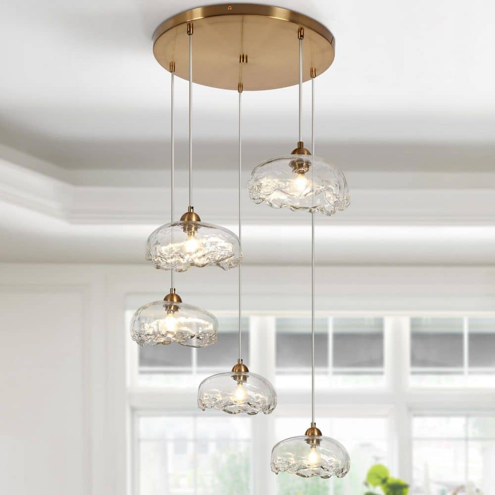 5-Light Plated Brass Island Chandelier with Oval Jellyfish-Inspired Handmade Glass Shades Modern Foyer DIY Pendant Light price history on PriceWatchPro