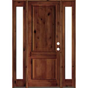 64 in. x 96 in. Rustic Knotty Alder Square Top Red Chestnut Stained Wood Left Hand Single Prehung Front Door