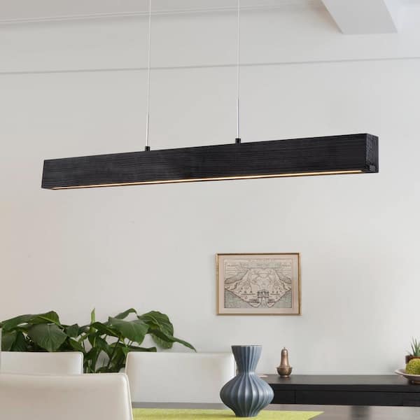 EDISLIVE Angelo 1-Light 20-Watt Integrated LED Linear Black Wood Island Chandelier for Kitchen Dining Room