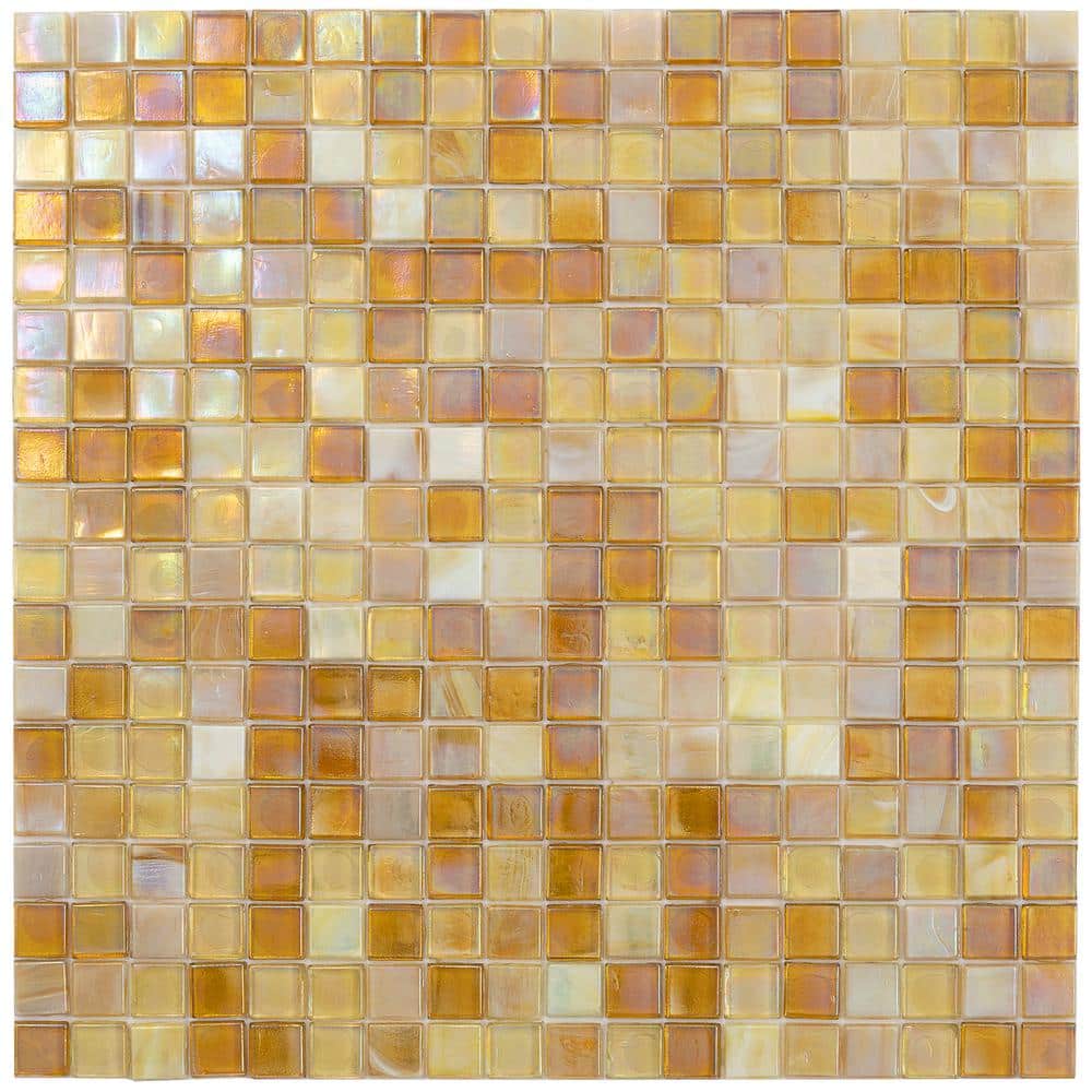"Mingles 4"" x 6"" Glossy White and Gold Glass Mosaic Uniform square Wall and Floor Sample Tile 0.13 sq. ft./Piece (1-Pack)" price history on PriceWatchPro