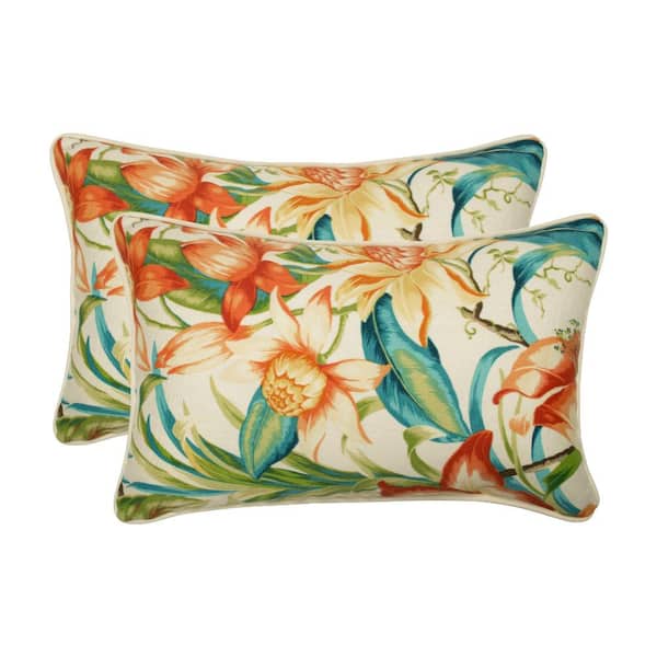 Pillow Perfect Floral Blue Rectangular Outdoor Lumbar Throw Pillow 2-Pack