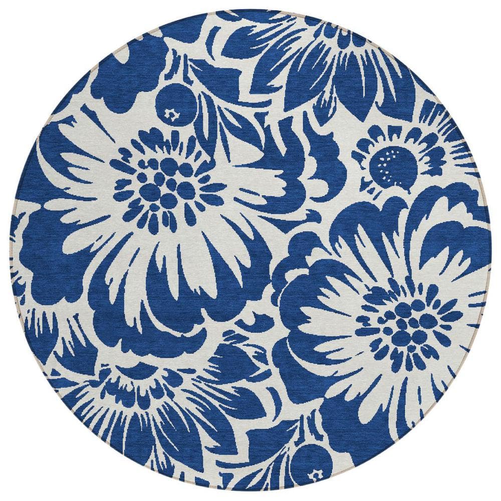 Navy and Ivory 8 ft. Round Woven Floral Round Indoor/Outdoor Area Rug price history on PriceWatchPro