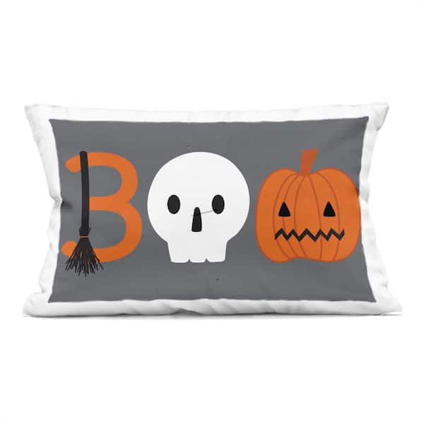 Stupell Industries Boo Halloween Fun Typography Grey Abstract Polyester 14 in. X 20 in. Throw Pillow