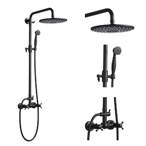 3-spray 8 in. 2.5 GPM Dual Shower Head and Handheld Shower Head Wall Mounted Bathroom Rainfall Shower in Matte Black