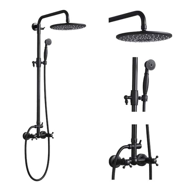 Unbranded 3-spray 8 in. 2.5 GPM Dual Shower Head and Handheld Shower Head Wall Mounted Bathroom Rainfall Shower in Matte Black