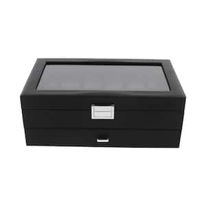 Watch Box 24 Slot Case Glass Top Black and Display Organizer Lockable