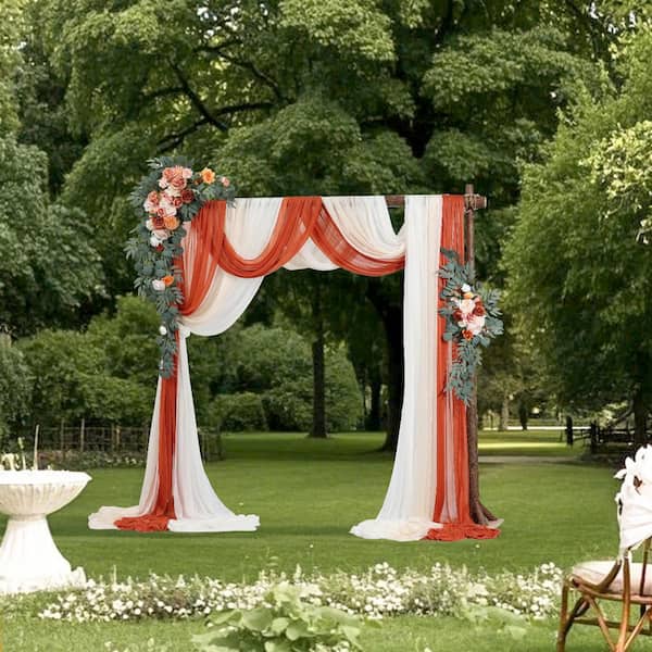 36.61 in. H Artificial Wedding Arch Flowers Kit, Orange Wedding Arch Flowers with Drapes Kit (Pack of 5), 2025 update
