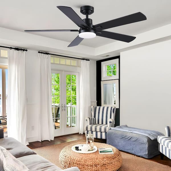 Avex 52 in. Black Standard Downrod Mount Ceiling Fan with Remote Control and Dimmable Integrated LED