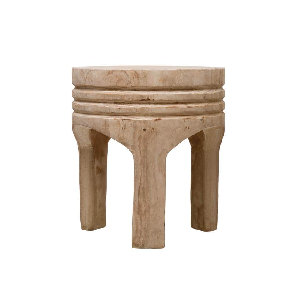 Natural Brown Paulownia Wood Carved Backless Stool