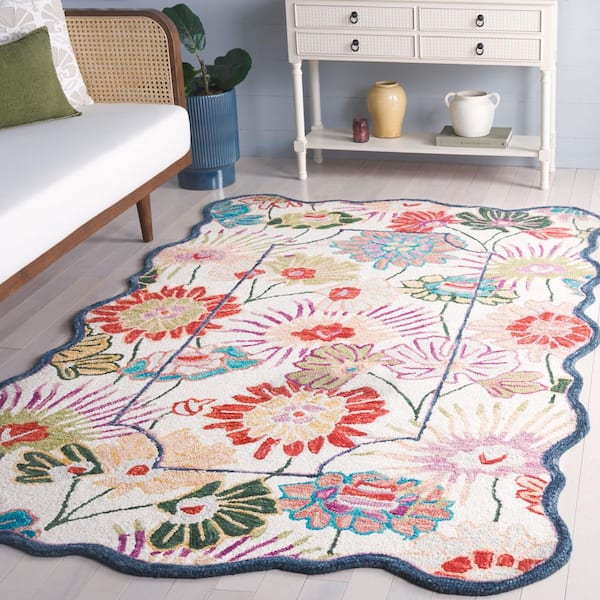 Jardin 9 ft. x 12 ft. Green/Ivory Floral Border Area Rug