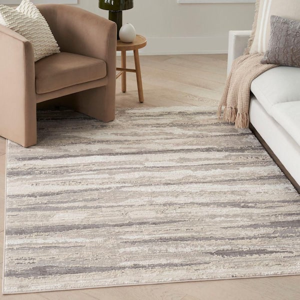 Eco-Friendly Ivory Multicolor 5 ft. x 7 ft. Abstract Contemporary Area Rug