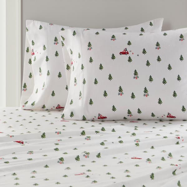 Flannel Christmas 2024 Trees Queen Sheets Set, New