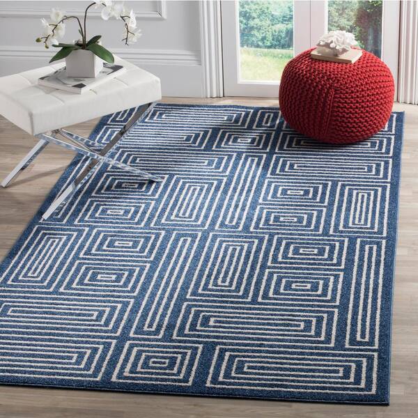 Amherst Navy/Ivory 5 ft. x 8 ft. Geometric Boxes Area Rug