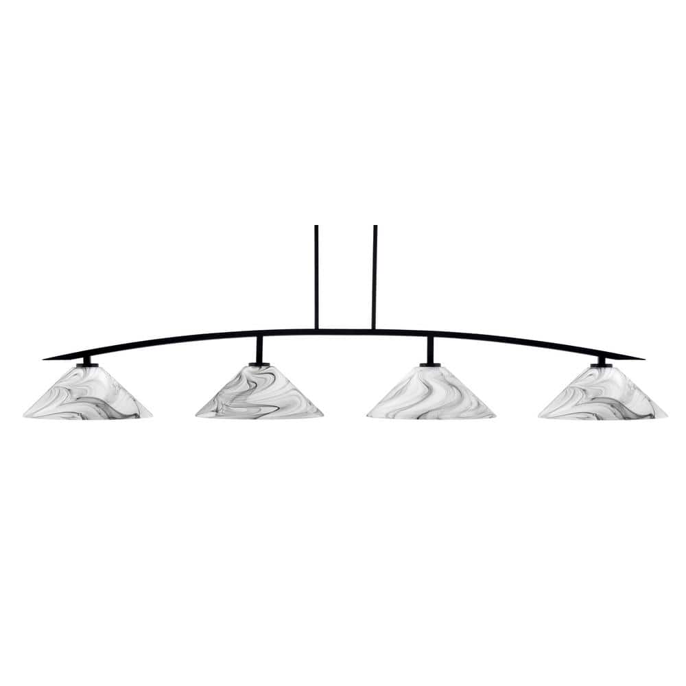 Siena 4-Light Matte Black Billiard Light with 16 in. Onyx Swirl Glass Shade