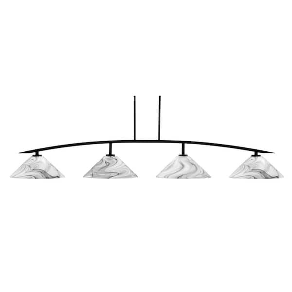 Unbranded Siena 4-Light Matte Black Billiard Light with 16 in. Onyx Swirl Glass Shades, no bulbs included