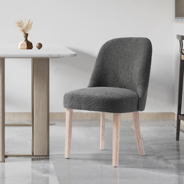 Plush Stain Resistant Boucle Upholstered Living Room Accent Side Chair with Natural Wood Finish Legs in Gray