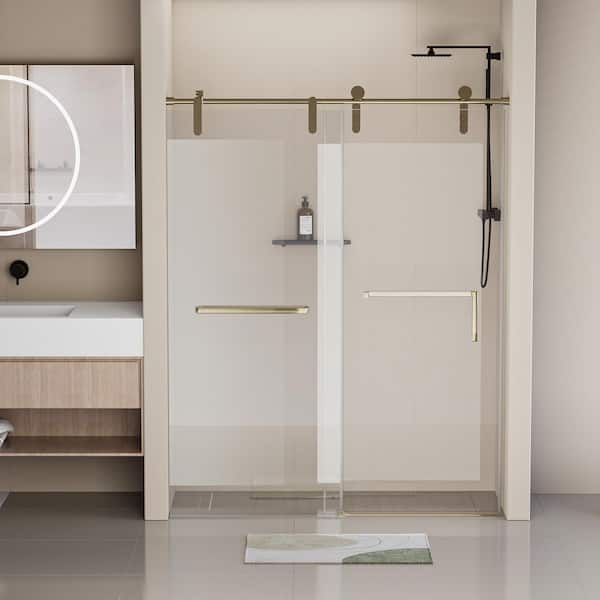 Xspracer Moray 60 in. W x 76 in. H Frameless Stainless Steel Single Sliding Shower Door in Gold 5/16 in. Tempered Clear Glass