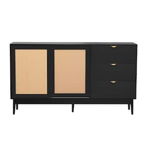 63 in. W x 15.7 in. D x 35.4 in. H Black Linen Cabinet with 3-Drawers and Metal Handles