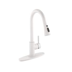 Single-Handle Pull Down Sprayer Kitchen Faucet with Dual Function Sprayer and Deckplate in Spot-Free Matte White