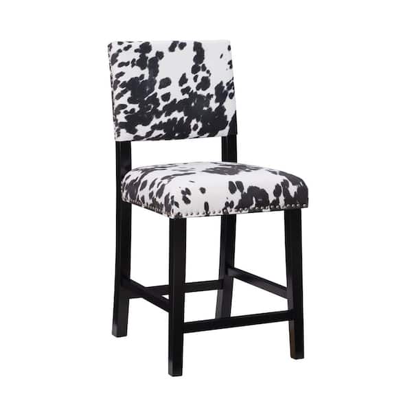 Linon Home Decor Carolyn 24 in. Black High Back Wood Counter Stool with Cow Print Polyester Seat