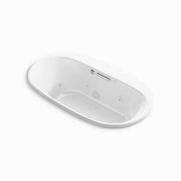 Underscore 65.5 in. x 35.625 in. Oval Combination Bathtub with Center Drain in White