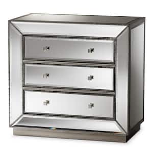 Edeline 3-Drawer Silver Metallic Chest of Drawers