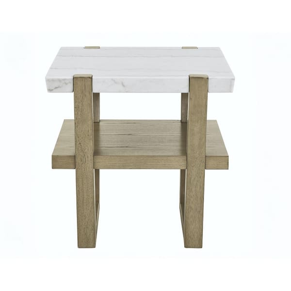 Steve Silver Perth 24 in. Brown Wood and White Marble Top Square End Table