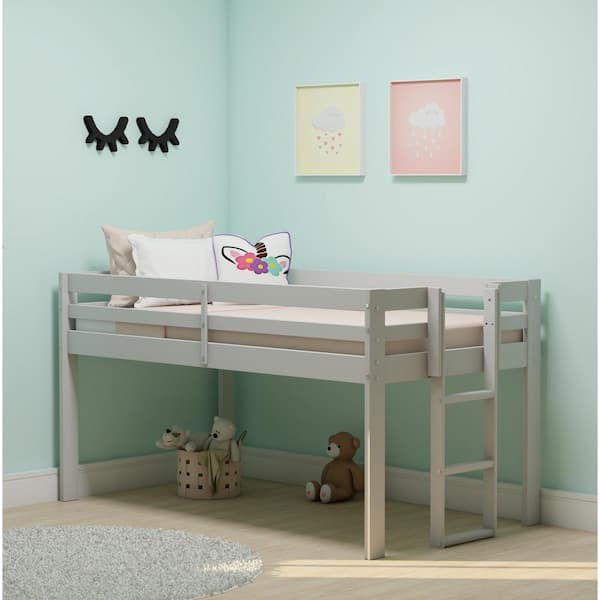 Jasper Twin Wood Junior Loft Bed, Dove Gray Ladder Bed for Kids Bedroom or Guest Room Mattress Not Included