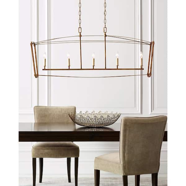 Thayer 5-Light Antique Gild Transitional Linear Hanging Island Chandelier