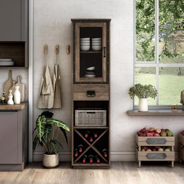 Vimer Reclaimed Oak Tower Cabinet with 1-Drawer and 1 Adjustable Shelf