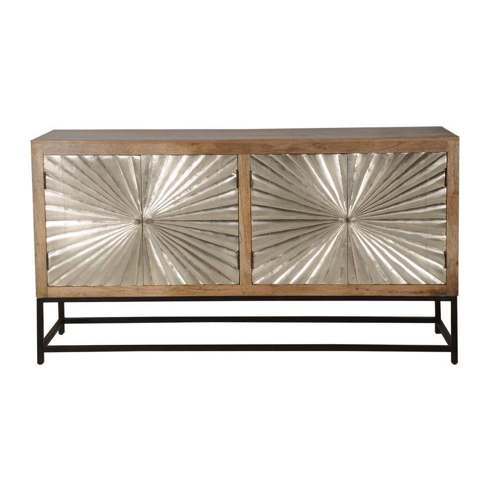 Coast To Coast Accents Sparkler 72 in. Brown & Silver Credenza With 4 Doors, Sparkler Brown & Silver -  69212