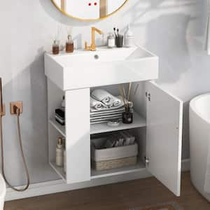 21.6"W White Floating Left Side Storage Bathroom Vanity With Ceramic Top