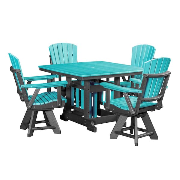Adirondack Series Black 5 Piece High Density Poly Ethylene Plastic Square Dining Height Outdoor Dining Set