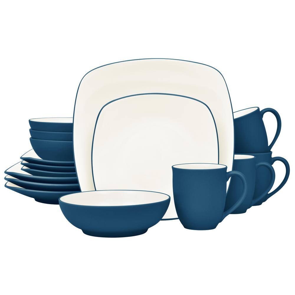 Noritake Colorwave Blue 16-Piece Square (Blue) Stoneware Dinnerware Set ...