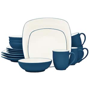 Colorwave Blue 16-Piece Square (Blue) Stoneware Dinnerware Set, Service For 4