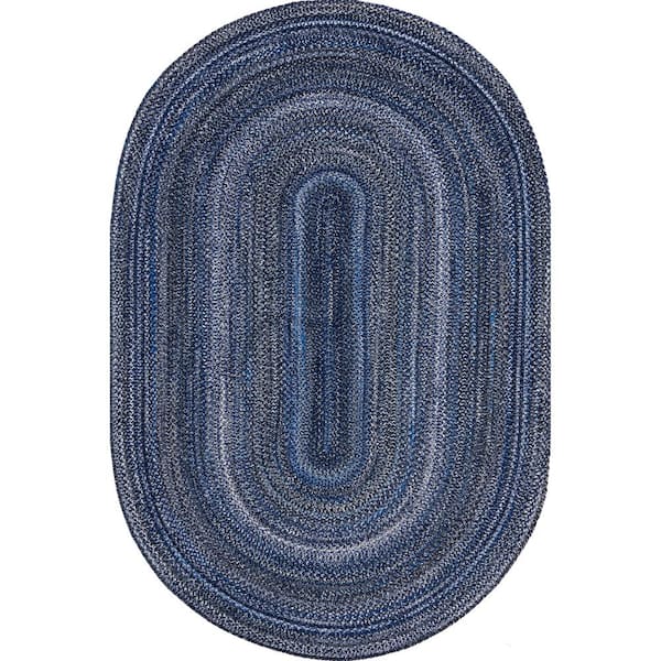 nuLOOM Kyla Blue Doormat 3 ft. x 5 ft. Solid Oval Rug