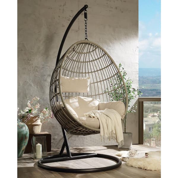 Afoxsos Fabric and Wicker Patio Swing Chair with Stand (1-Set)