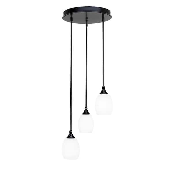 Unbranded Villa 60-Watt in. 3 Light Matte Black Stem Pendant Light with 5 in. White Matrix Glass Shade, No bulbs included