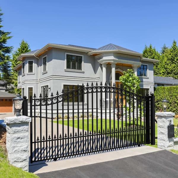 ALEKO Prague Style 12 ft. x 6 ft. Black Steel Single Slide Driveway with Gate Opener Fence Gate