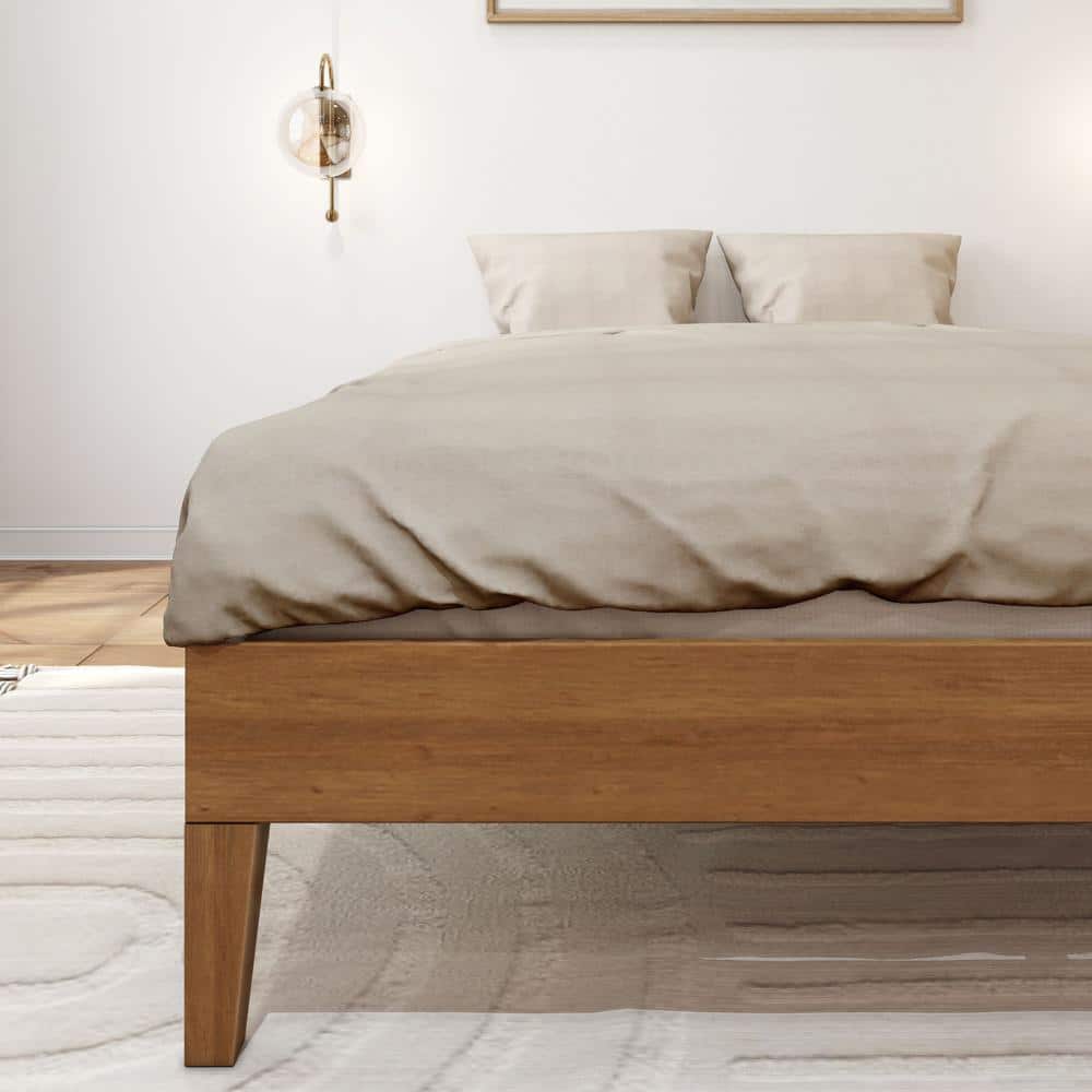 Full-Size Matte Pecan Pine Wood Platform Bed Frame