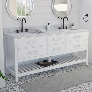 Valencia 72 in. W x 22 in. D x 34 in . Oak Console Vanity with Rectangular Undermount Sinks - White Carrera Marble Top
