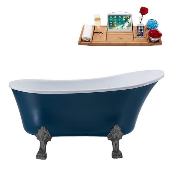 Streamline 63 in. Acrylic Clawfoot Non-Whirlpool Bathtub in Matte Light Blue With GunMetal Clawfeet And Polished Chrome Drain